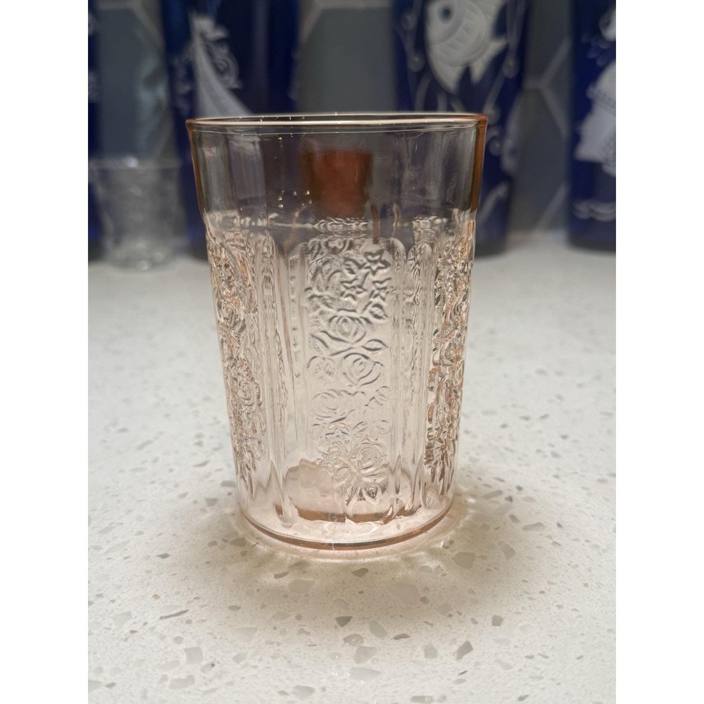 Federal Sharon Cabbage Rose Pink Thin 4" Tumbler Depression Glass